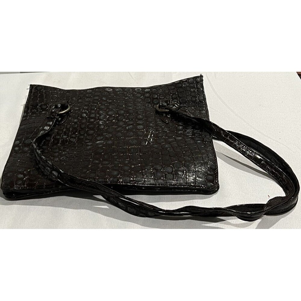 Charles David Black Alligator Style Leather Shoulder Bag Purse Vintage Magnetic